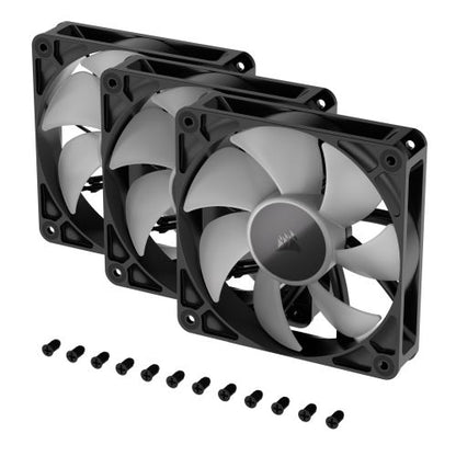 Corsair RS120 ARGB PWM 12cm Case Fans (3 Pack), Magnetic Dome Bearing, Daisy-Chain 4-Pin, 2100 RPM, AirGuide Tech, Black