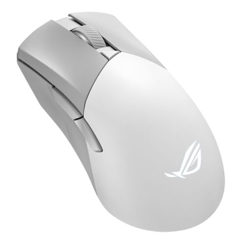 Asus ROG Gladius III Wireless/Bluetooth/USB Aimpoint Gaming Mouse, 36000 DPI, Swappable Switches, 0 Click Latency, RGB, Mouse Grip Tape, White