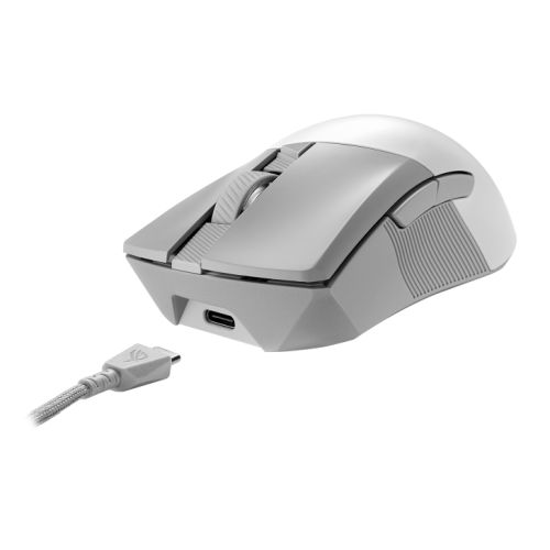 Asus ROG Gladius III Wireless/Bluetooth/USB Aimpoint Gaming Mouse, 36000 DPI, Swappable Switches, 0 Click Latency, RGB, Mouse Grip Tape, White