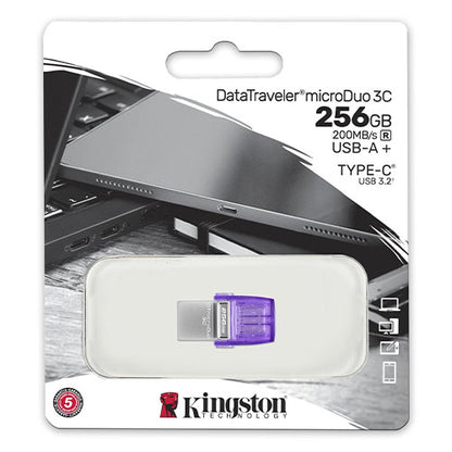 Kingston 256GB DataTraveler microDuo 3C USB-A & USB-C 3.2 Gen1 Memory Pen, Rotating Cap, 200MB/s