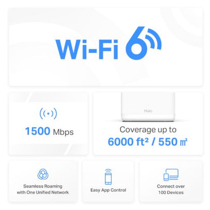 Mercusys (Halo H1500X 3-Pack) AX1500 Dual Band Whole Home Mesh Wi-Fi 6 System, OFDMA & MU-MIMO