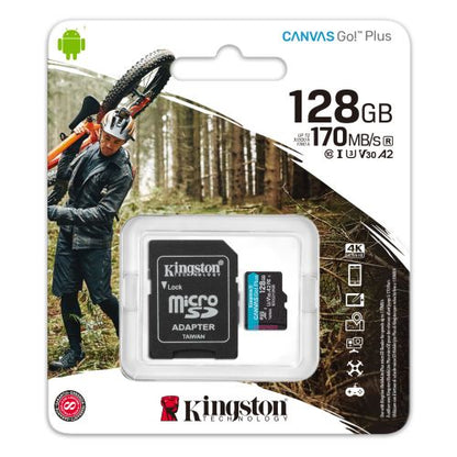 Kingston 128GB Canvas Go! Plus Micro SDXC Card with SD Adapter, UHS-I Class 10, U3, A2 App Performance, 170MB/s