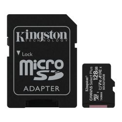 Kingston 128GB Canvas Select Plus Micro SDXC Card with SD Adapter, UHS-I Class 10, U1, A1 App Performance, 100MB/s