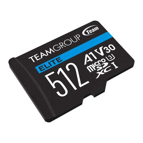 Team 512GB Elite A1 Micro SDXC Card with SD Adapter, UHS-I Class 3, U3, A1 App Performance, 100MB/s