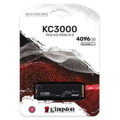 Kingston 4TB KC3000 M.2 NVMe SSD, M.2 2280, PCIe4, 3D TLC NAND, R/W 7000/7000 MB/s, 1M/1M IOPS, Aluminium Heatspreader