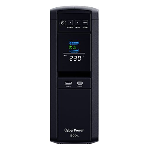 CyberPower PFC Sinewave 1600VA Line Interactive Tower UPS, 1000W, LCD Display, 2x UK Plug, 4x IEC, AVR Energy Saving