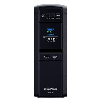 CyberPower PFC Sinewave 1600VA Line Interactive Tower UPS, 1000W, LCD Display, 2x UK Plug, 4x IEC, AVR Energy Saving